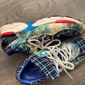 chanel tweed patchwork sneaker